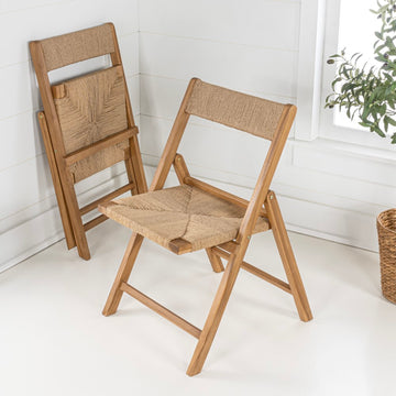 Kiawah Coastal Modern Wood Woven Seagrass Folding Chair - JONATHAN Y